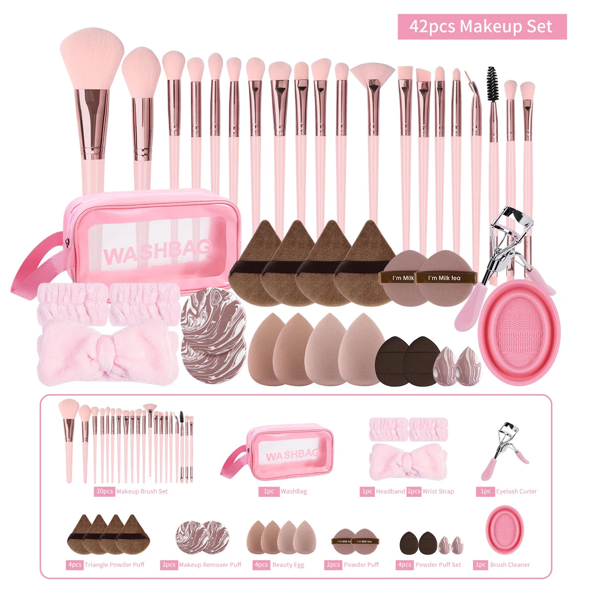 MAANGE Kit Maquillage Multifonction 42pcs - 20 Pinceaux avec Trousse Lavage Houppettes Poudre Multi-Styles Coffret Cadeau