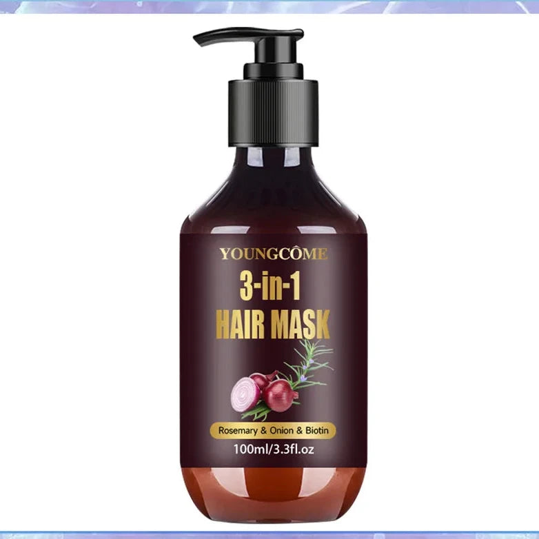 Masque Capillaire Bio au Romarin, Oignon et Biotine 3-en-1 - Traitement Naturel Anti-Chute 100ml
