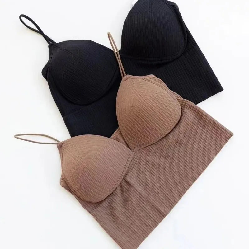 Débardeur Femme Brassière Intégrée - Crop Top Sans Couture Bonnets Fixes