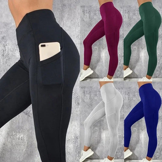 Legging Fitness Femme Taille Haute Poches - Yoga Gym Workout Running Butt Lifting