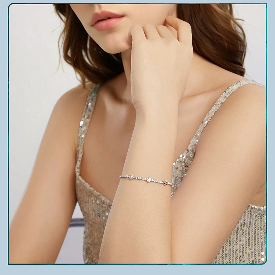 Bracelet Argent 925 Cœur Élégant Femme - Tennis Bracelet Zircon AAAAA+ Ajustable Cadeau