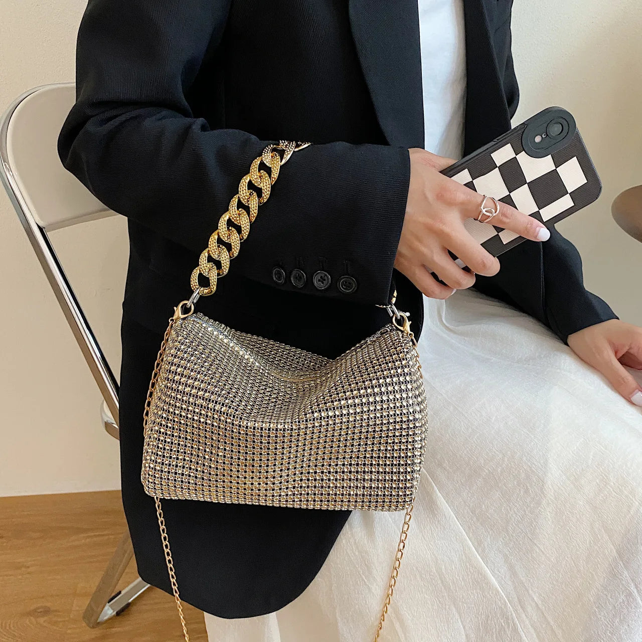 Sac Tote Femme Diamants Brillants - Pochette Bandoulière Soirée Chic Élégant
