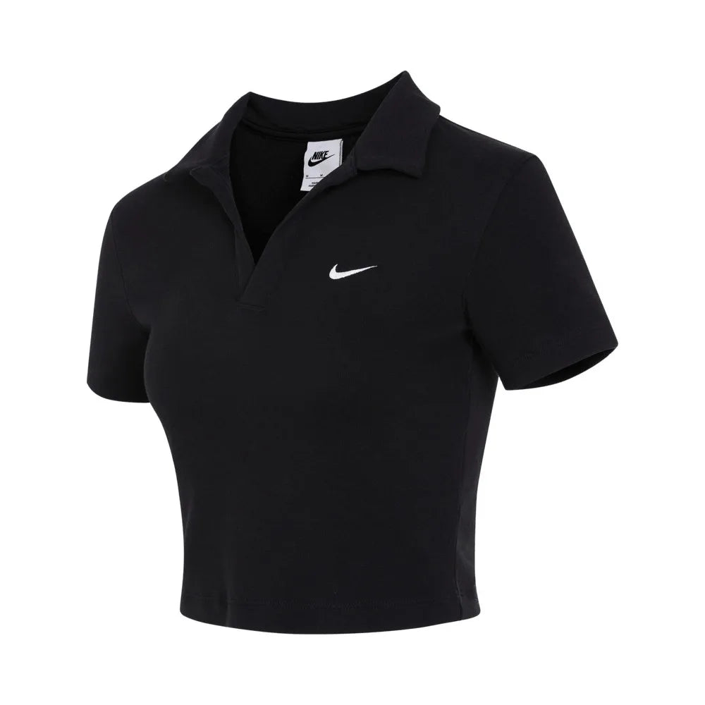 Polo Crop Femme Nike NSW Essential – Coton Respirant, Manches Courtes, Casual