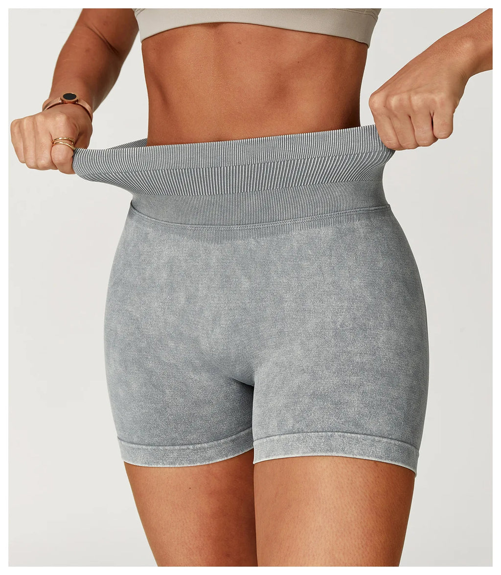 Short de Yoga Taille Haute Femme – Nylon Elasthanne, Sans Coutures, Gainant