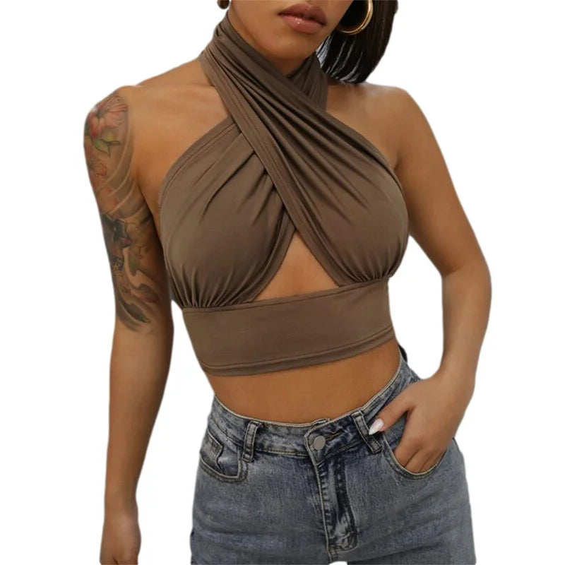Top Halter Y2K Femme Dos Nu Été