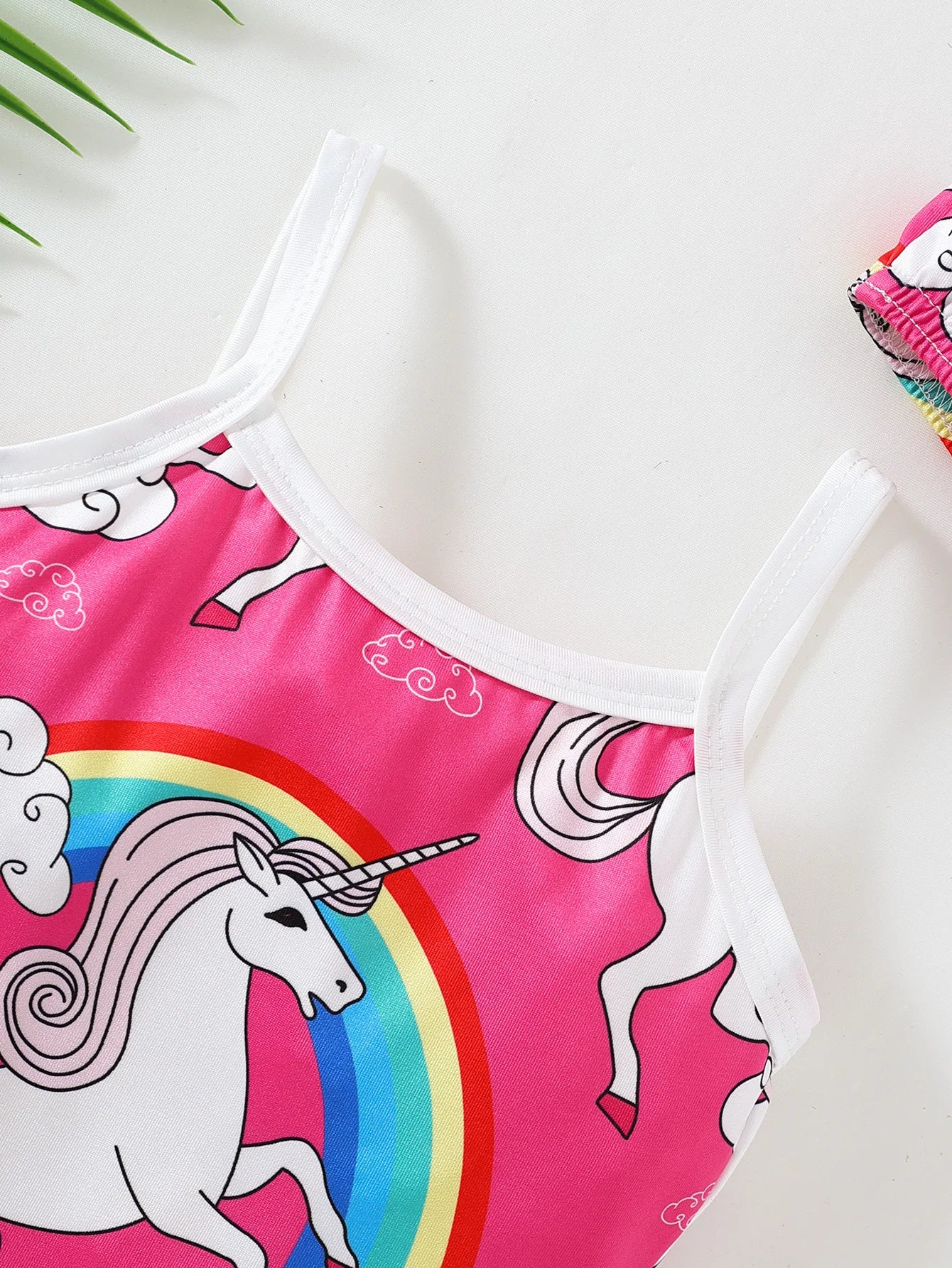 Maillot de Bain Bébé Licorne Arc-en-Ciel 2 Pièces - Bikini Bretelles Rose Nuages Chapeau Été