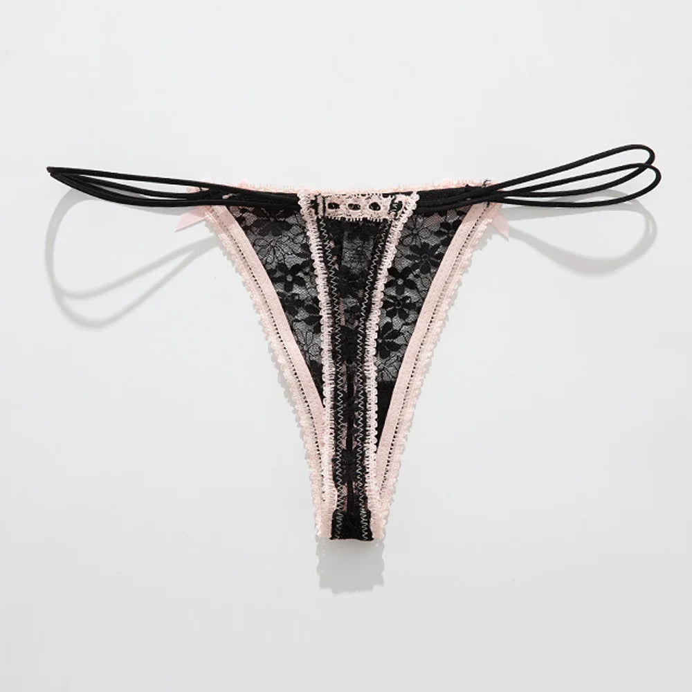 Culotte Femme Sexy Dentelle Double Ceinture - String Taille Haute Transparent Ajouré Élégant