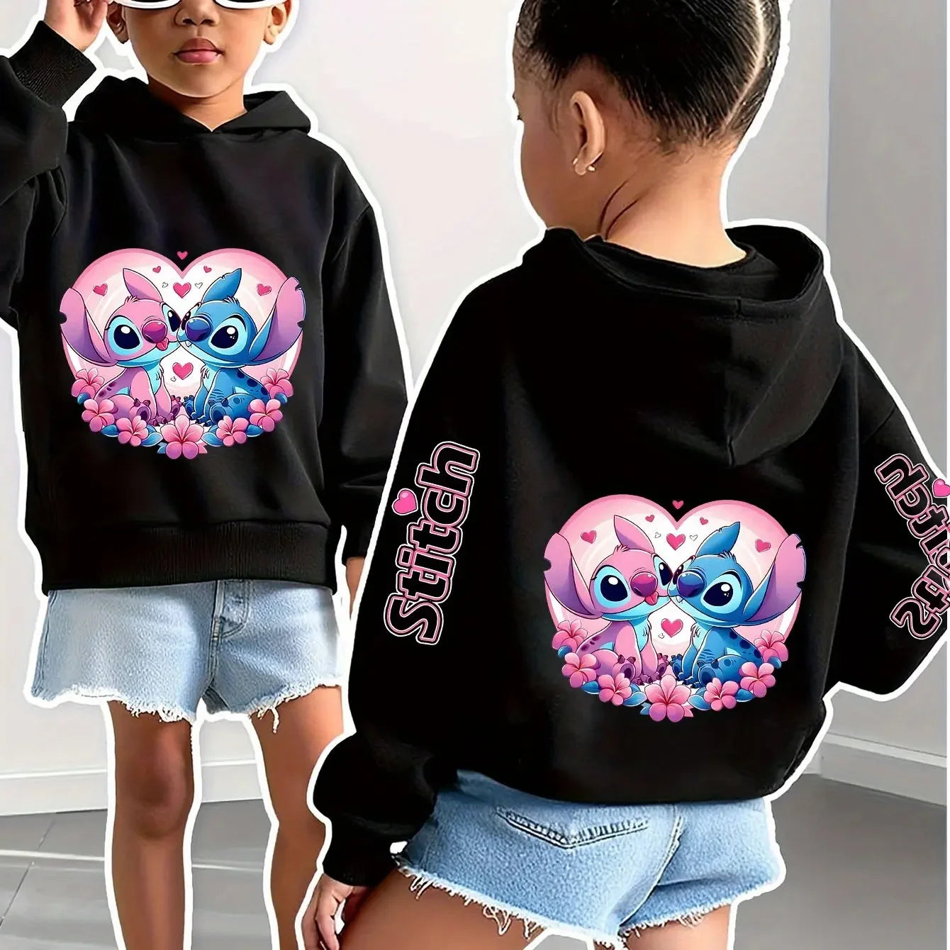 Sweat à Capuche Stitch Disney Enfant Automne Hiver - Hoodie Imprimé Manches Garçon Fille