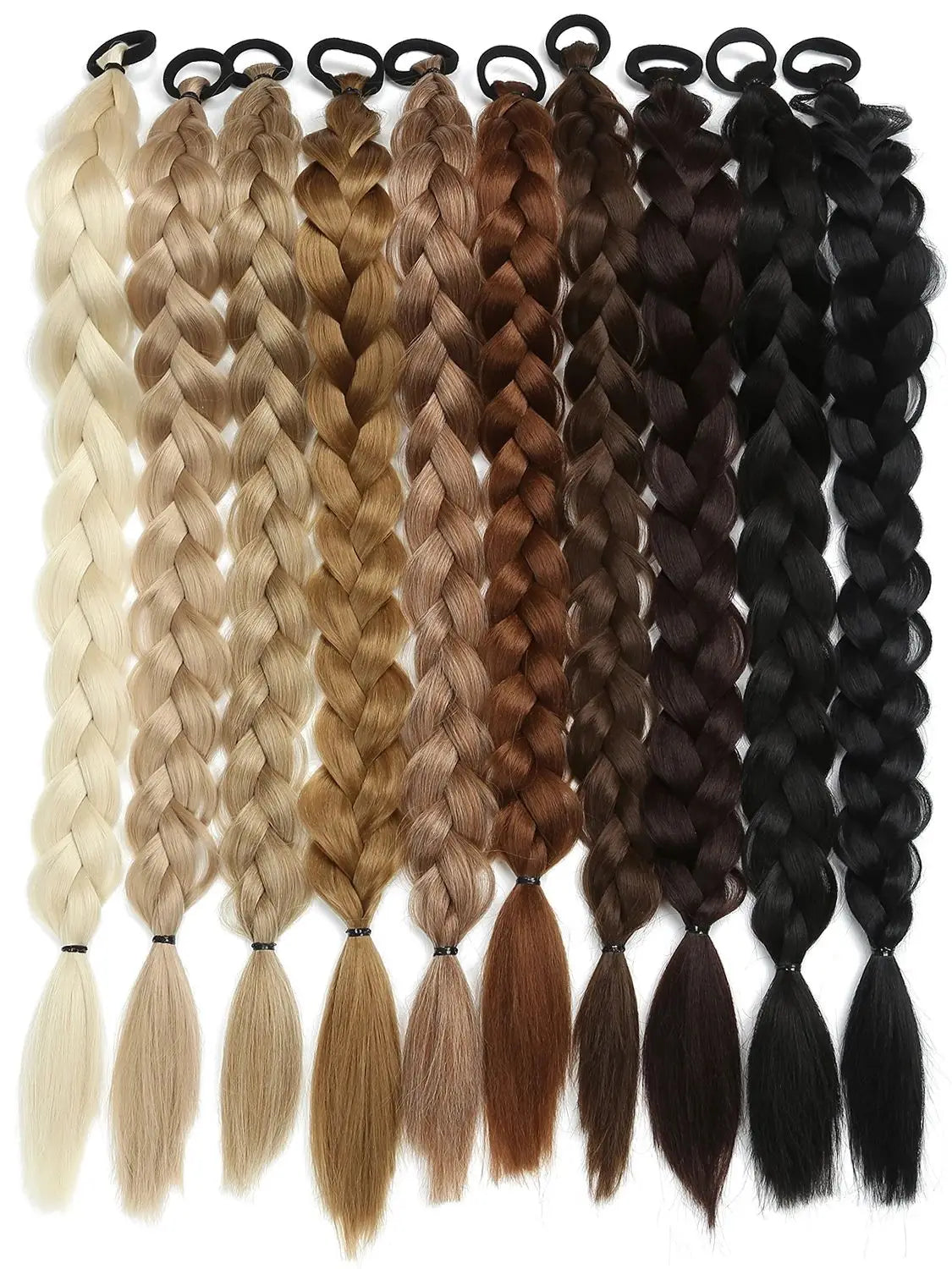 Extension Queue de Cheval Tressée Synthétique 24 Pouces - Tresses Longues Tissées Main avec Élastique Blonde Brune Noire