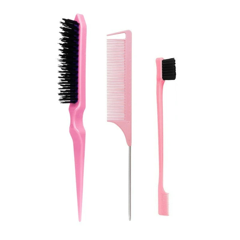 Set de 3 Brosses à Cheveux Professionnel - Peigne Queue Pointue et Brosse à Sourcils