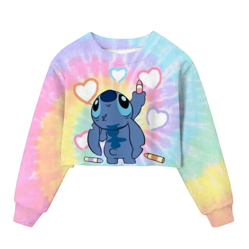 Sweat Court Enfant Stitch - Pull Manches Longues Fille Kawaii Disney Printemps Automne