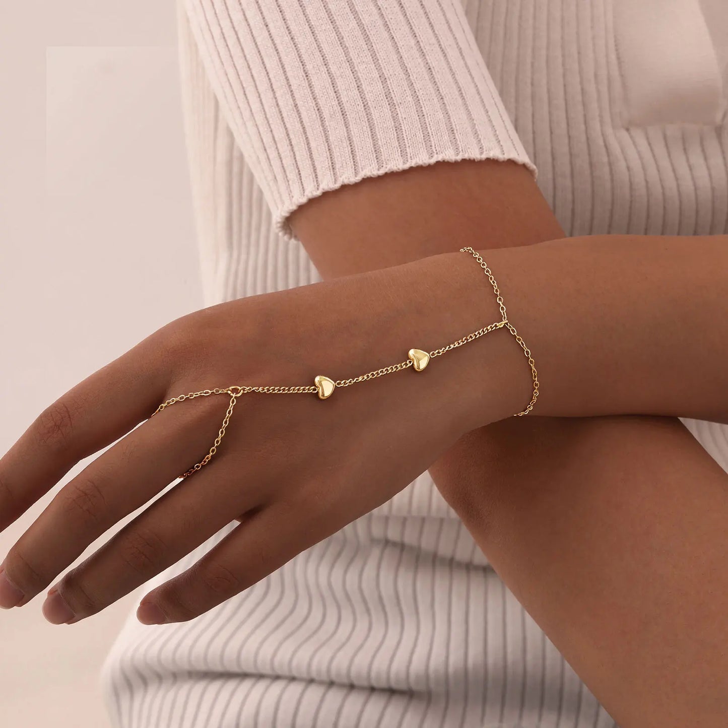 Bracelet Bague Chaîne Acier Inoxydable Femme - Bijou Main Perles Vnox Tendance Cadeau