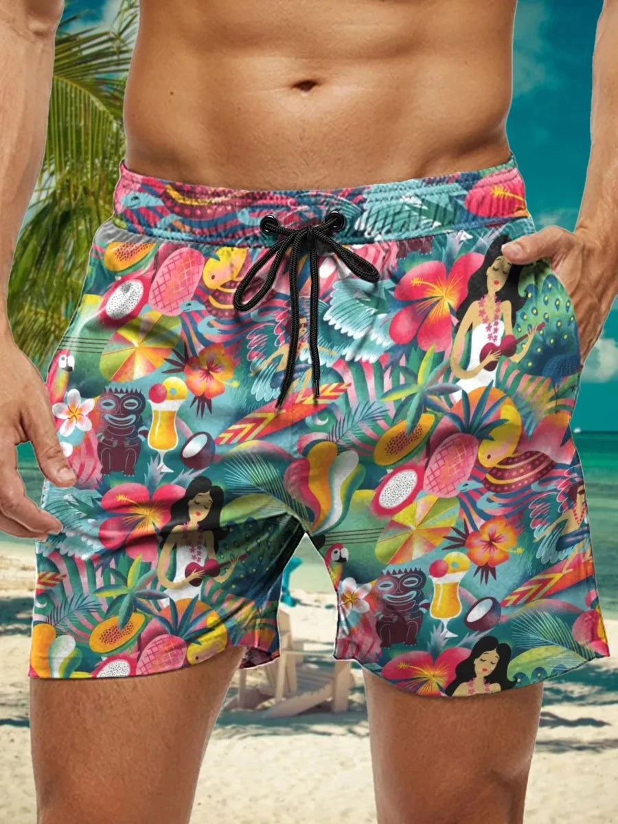 Short de Bain Homme Hawaïen Imprimé Floral 3D - Maillot Séchage Rapide Plage Sport Été