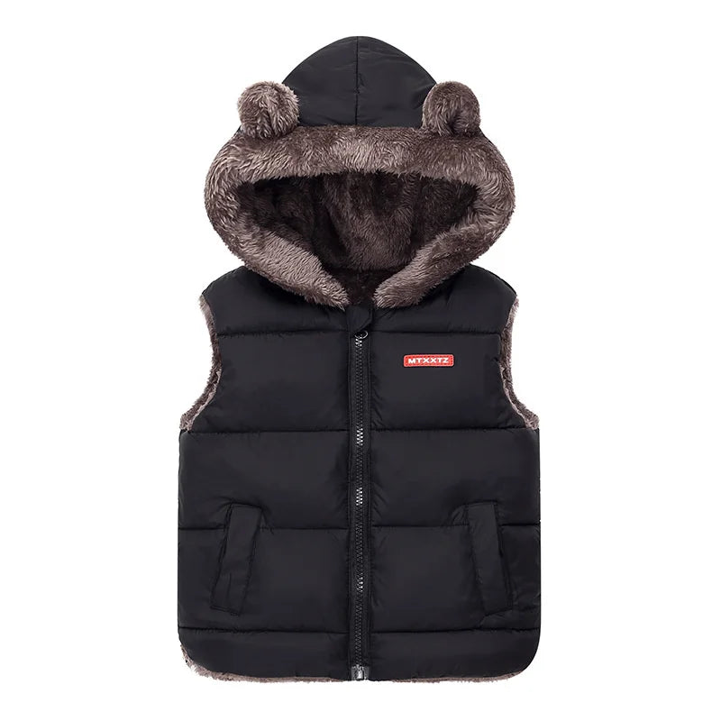 Gilet sans manches enfant hiver - Capuche doublé velours chaud