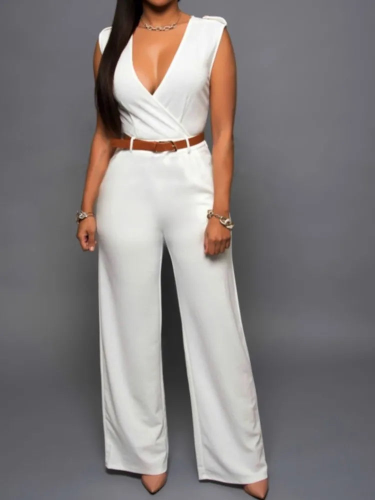 Combinaison Femme Business Formal Travail - Élégante Longue Col V Profond Sans Manches Taille Haute Wrap Streetwear