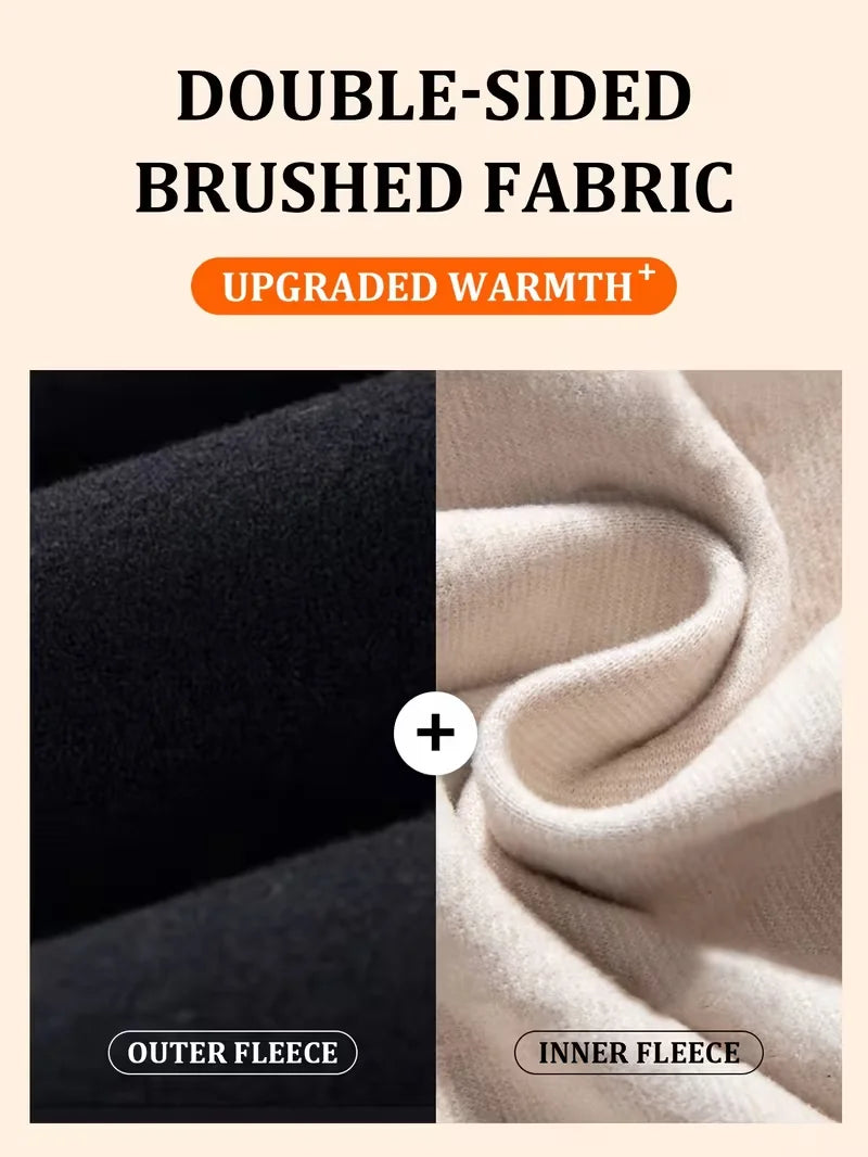 Pantalon Taille Haute Doublé Polaire Femme - Jambes Larges Chaud Élégant Casual