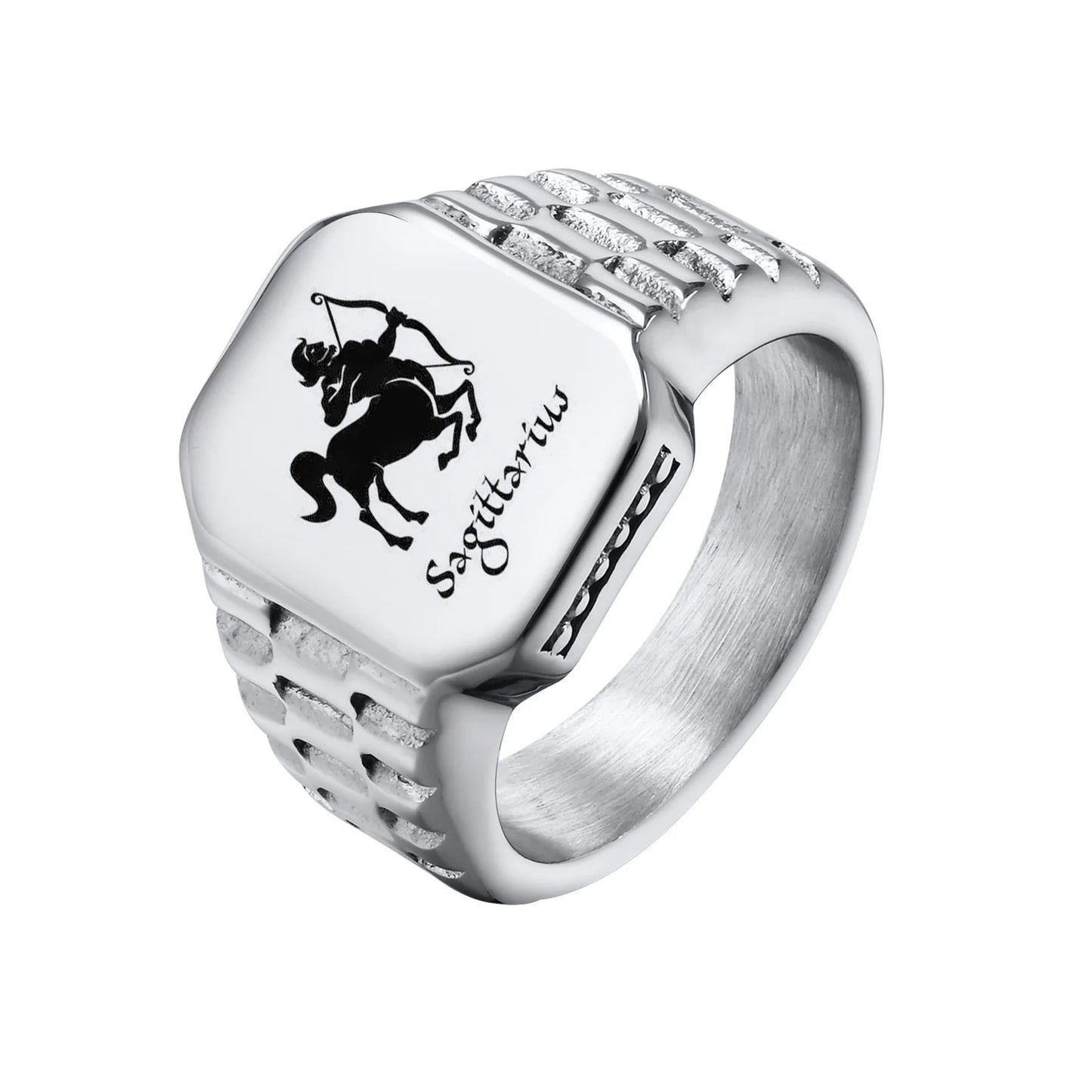 Bague Chevalière Zodiaque Acier Personnalisable - Homme Cadeau