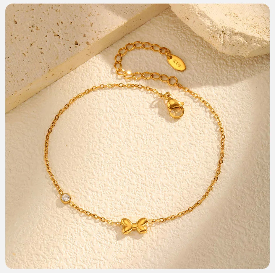 Bracelet Cheville Papillon Vnox Acier Inoxydable - Anklet Zircon Nœud Bijou Femme Fille