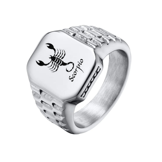 Bague Chevalière Zodiaque Acier Personnalisable - Homme Cadeau