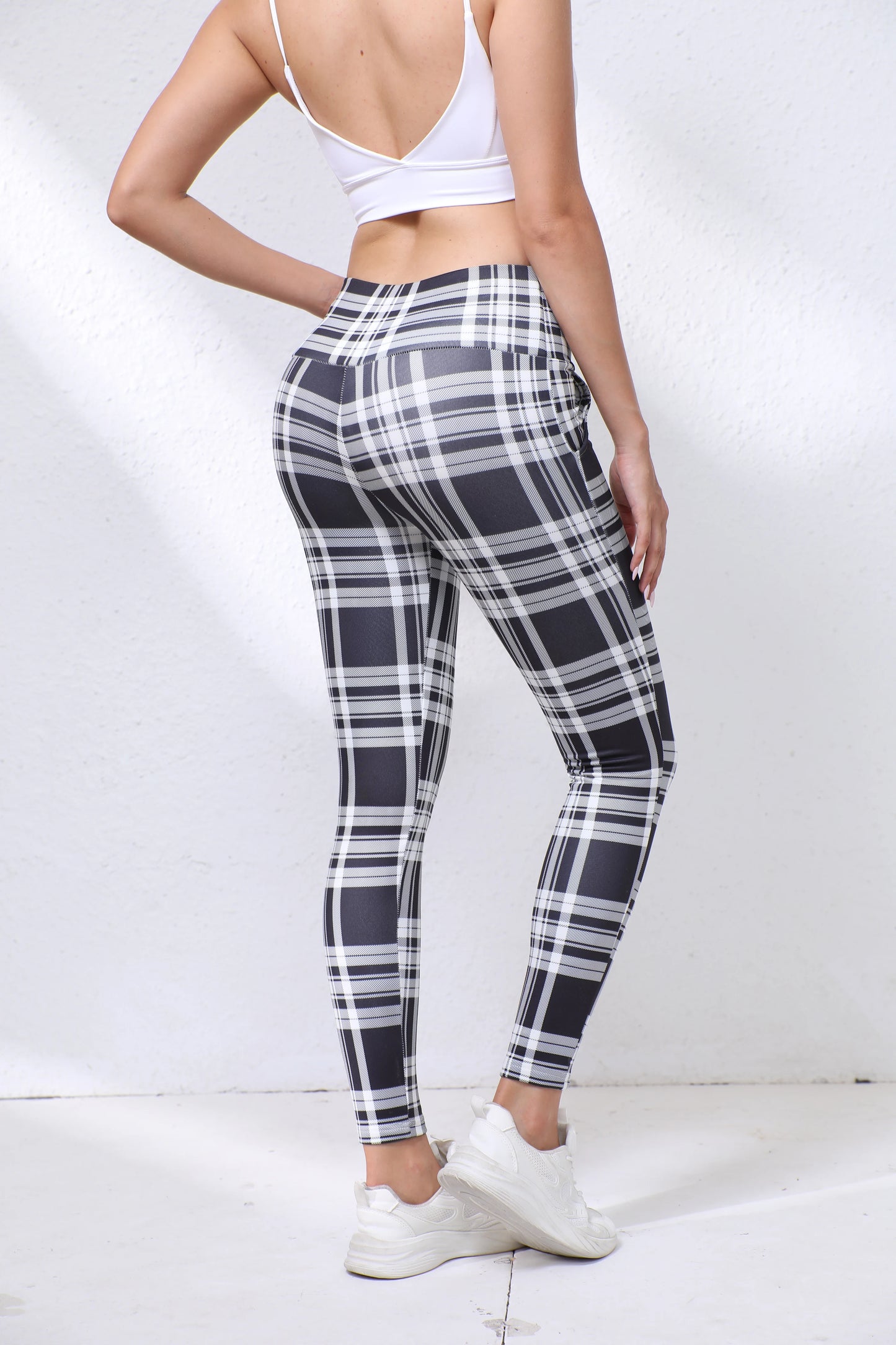 Pantalon Yoga Femme Doublé Polaire - Carreaux Noir Blanc