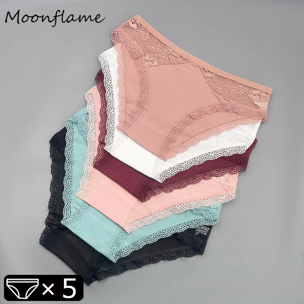 Lot de 5 Culottes Femme Dentelle & Coton - Shorty Sexy Couleurs Unies Confort Premium