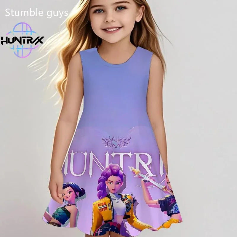 Robe Enfant Demon Slayer - Robe d'Été Fille Anime Kimetsu no Yaiba Casual Plage