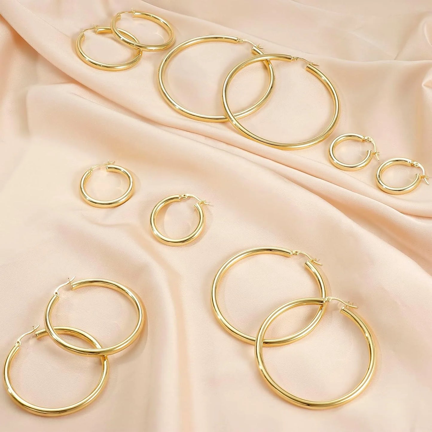 Boucles d'Oreilles Créoles Plaqué Or 14K Femme - Grandes Créoles Hypoallergéniques