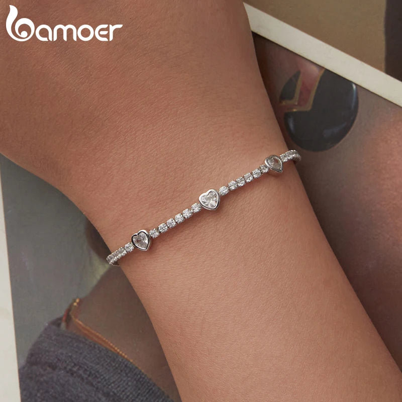 Bracelet Argent 925 Cœur Élégant Femme - Tennis Bracelet Zircon AAAAA+ Ajustable Cadeau