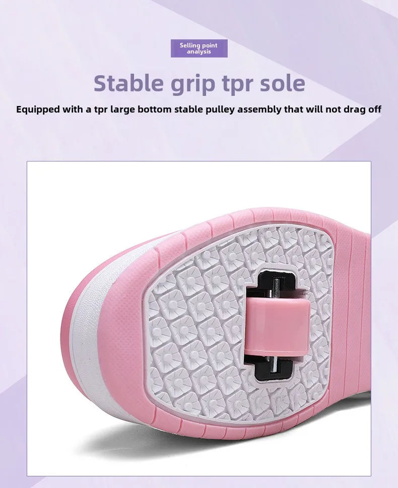 Chaussures Roller Skate Enfants Cuir - Sneakers Roues Amovibles Sport Outdoor Garçons Filles