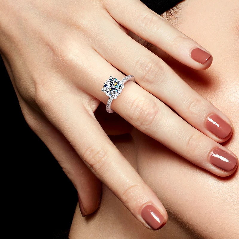 Bague Moissanite Ronde 1-3CT Femme - Argent 925 Plaqué Or Blanc 18K Mariage GRA