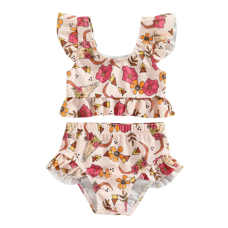 Maillot de Bain Bikini Bébé Fille Imprimé Floral - Ensemble 2 Pièces Halter Été