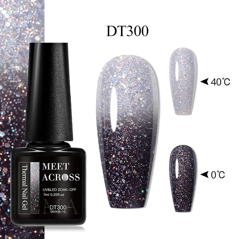 Vernis Gel Base Caoutchouc MEET ACROSS 7ml - Thermochrome Paillettes Gradient UV Manucure Longue Tenue