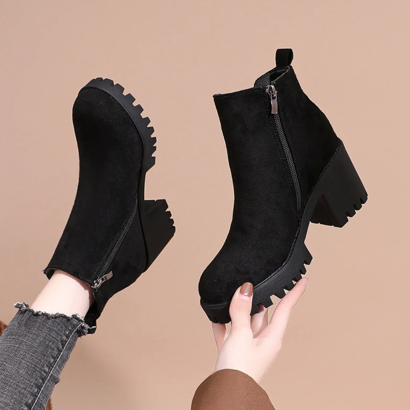 Bottines Plateforme Femme Élégantes - Bout Rond Zip Automne Hiver 2024