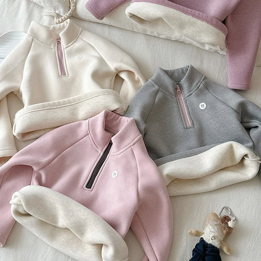 Sweat à Capuche Fille Automne Hiver - Col Montant Zippé Couleur Unie