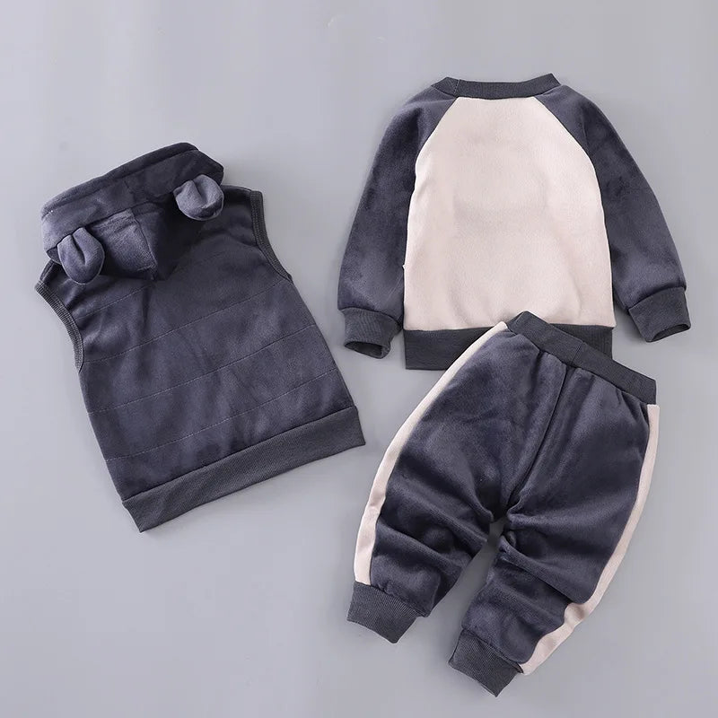 Ensemble 3 Pièces Bébé Hiver - Sweat + Pantalon + Gilet à Capuche - Vêtements Chauds Automne