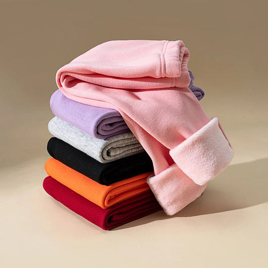 Pantalon Fille Hiver Doublure Polaire - Legging Chaud Élastique Slim - Couleur Bonbon 8-9 Ans