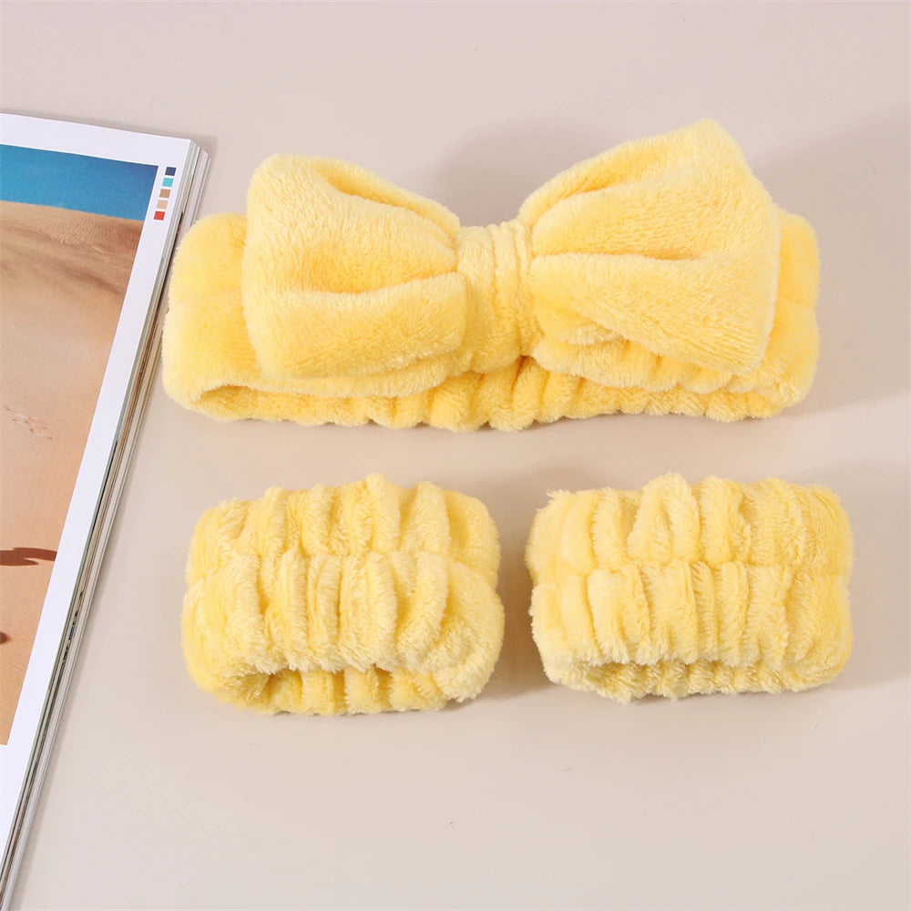 Lot 3pcs Bandeau Spa Serre-Tête Bracelet Lavage Visage - Microfibre Maquillage Serviette Cheveux Absorbant Poignet