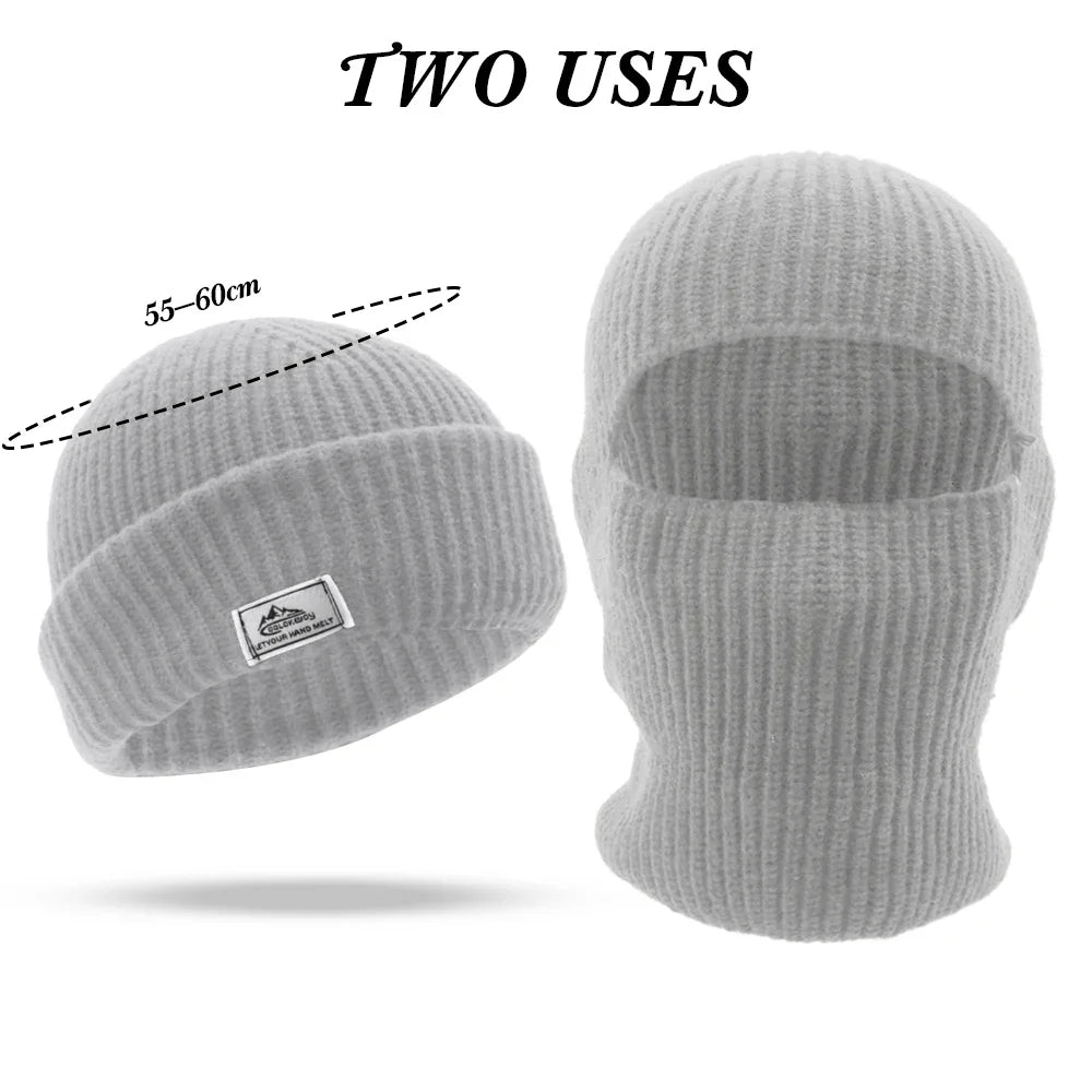 Bonnet Masque 2-en-1 Hiver Balaclava - Cagoule Tricotée Chaude Coupe-Vent Ski Cyclisme