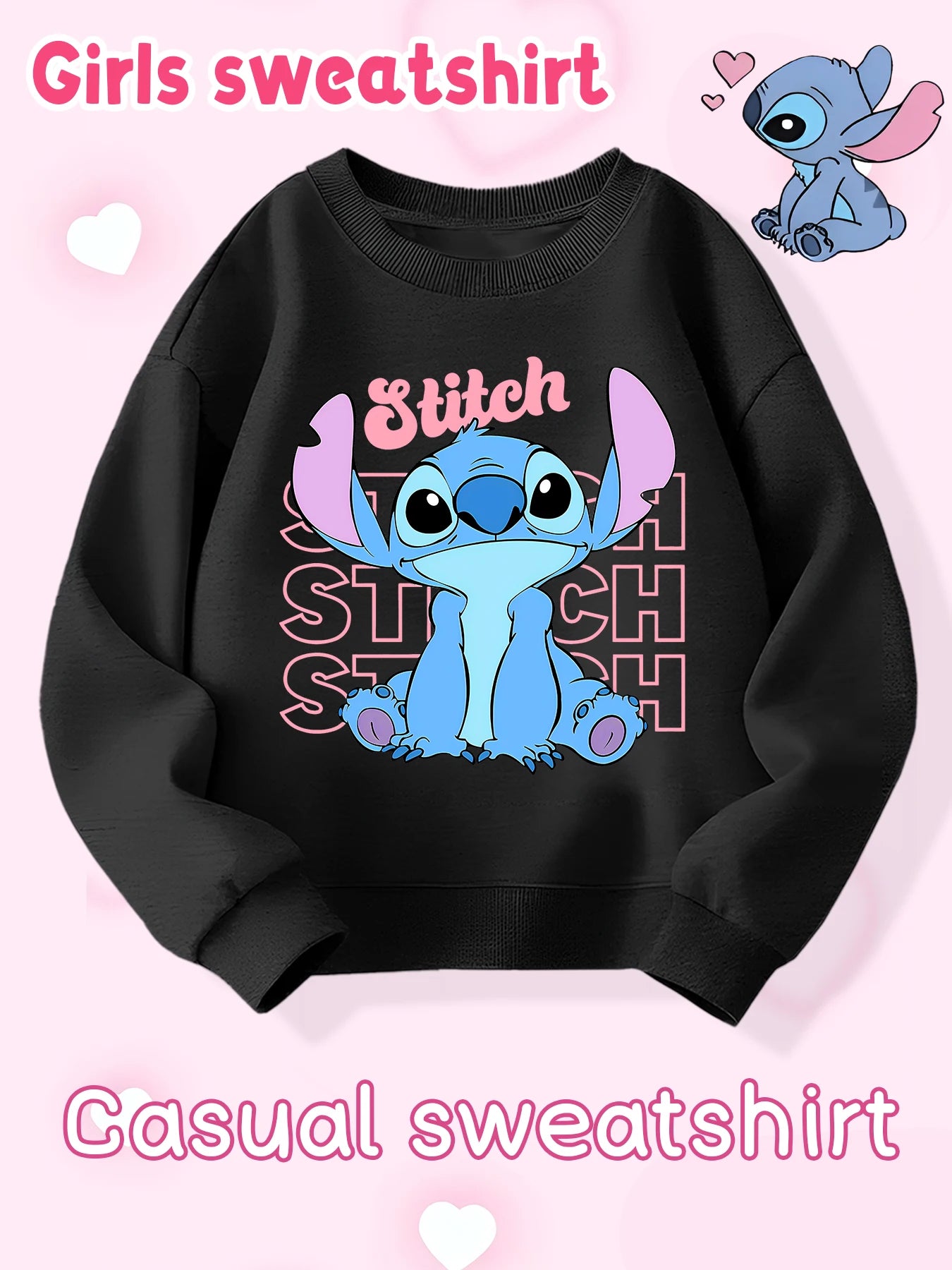 Sweat Enfant Stitch Disney Col Rond - Pull Casual Imprimé Cartoon Fille Garçon Cadeau