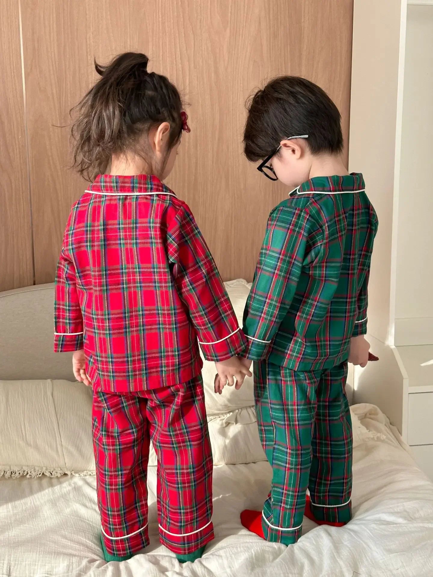 Pyjama Noël Enfant - Ensemble Coton Carreaux 2 Pièces Boutons Xmas
