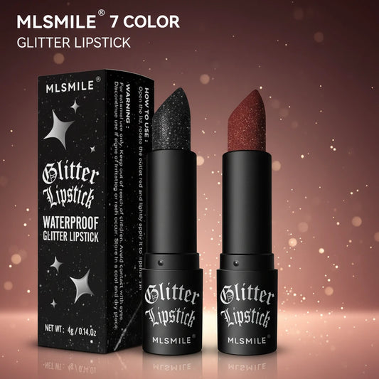 Rouge à Lèvres Paillettes 7 Couleurs Waterproof - Métallique Diamant Nacré Longue Tenue Gloss Lèvres Maquillage