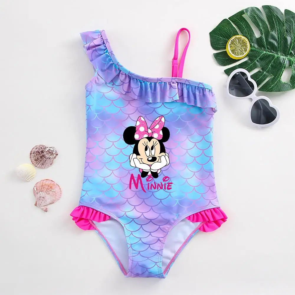Maillot de Bain Bébé Fille Mickey Minnie Sirène - Une Pièce Écailles Poisson Plage