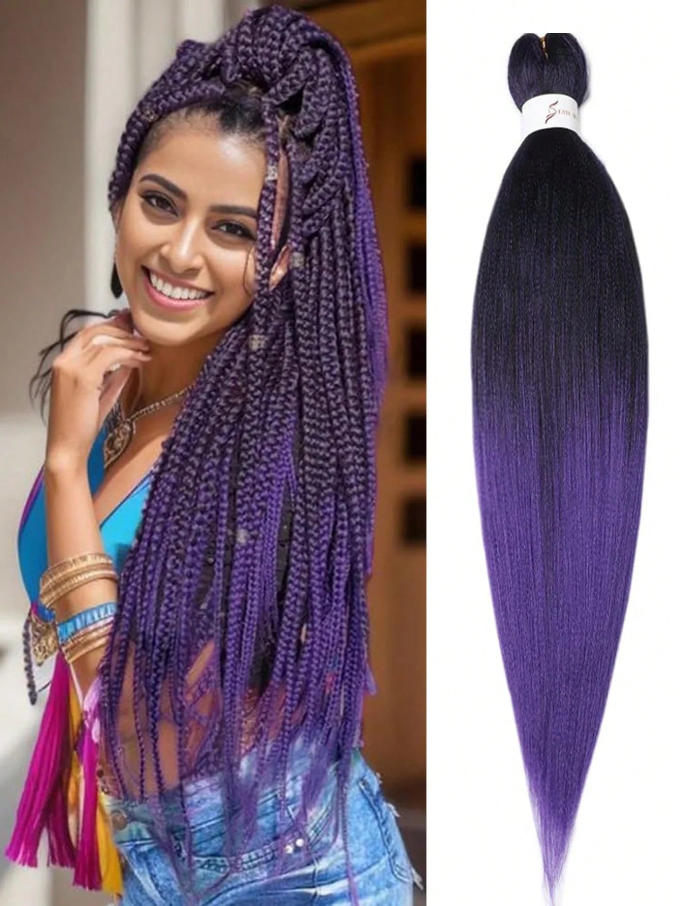 Mèches Tressage Pré-Étirées 26 Pouces - Extensions Cheveux Afro Synthétiques Multicolores