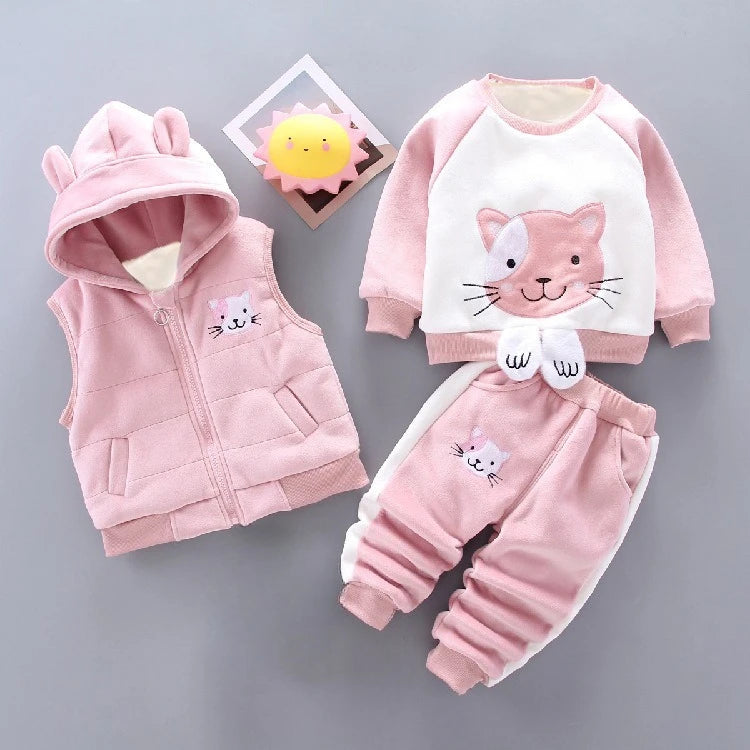 Ensemble 3 Pièces Bébé Hiver - Sweat + Pantalon + Gilet à Capuche - Vêtements Chauds Automne