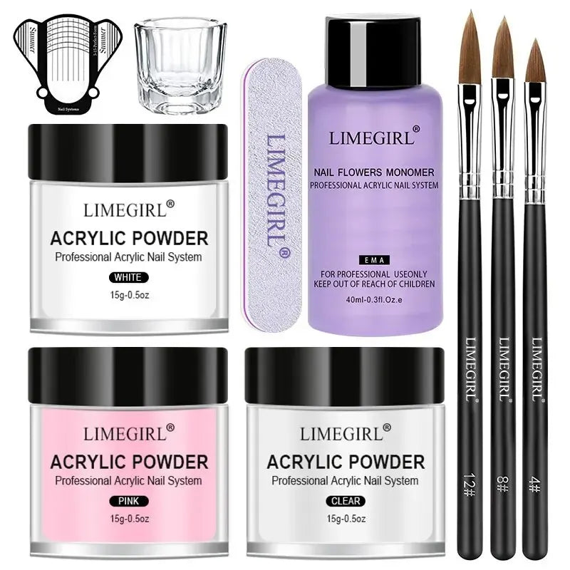 Kit Poudre Acrylique + Liquide Monomère - Décoration Nail Art Manucure Set Cristal Paillettes 3D Ongles Sculpture Outils