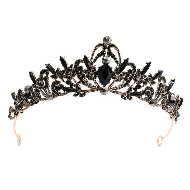 Couronne Baroque Noire Luxe Goutte d'Eau - Strass Mariée Soirée Mariage