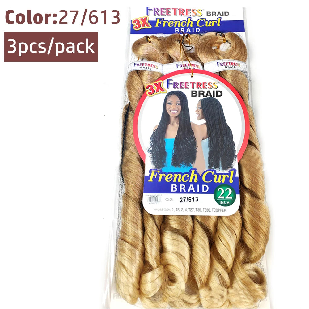 Extension Tresses French Curly 22 Pouces - Mèches Synthétiques Ondulées Loose Weave 3 Paquets