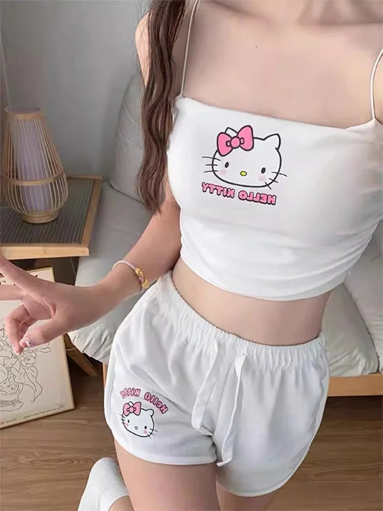 Pyjama Hello Kitty Sanrio Femme - Ensemble Débardeur Short Plage Été Kawaii