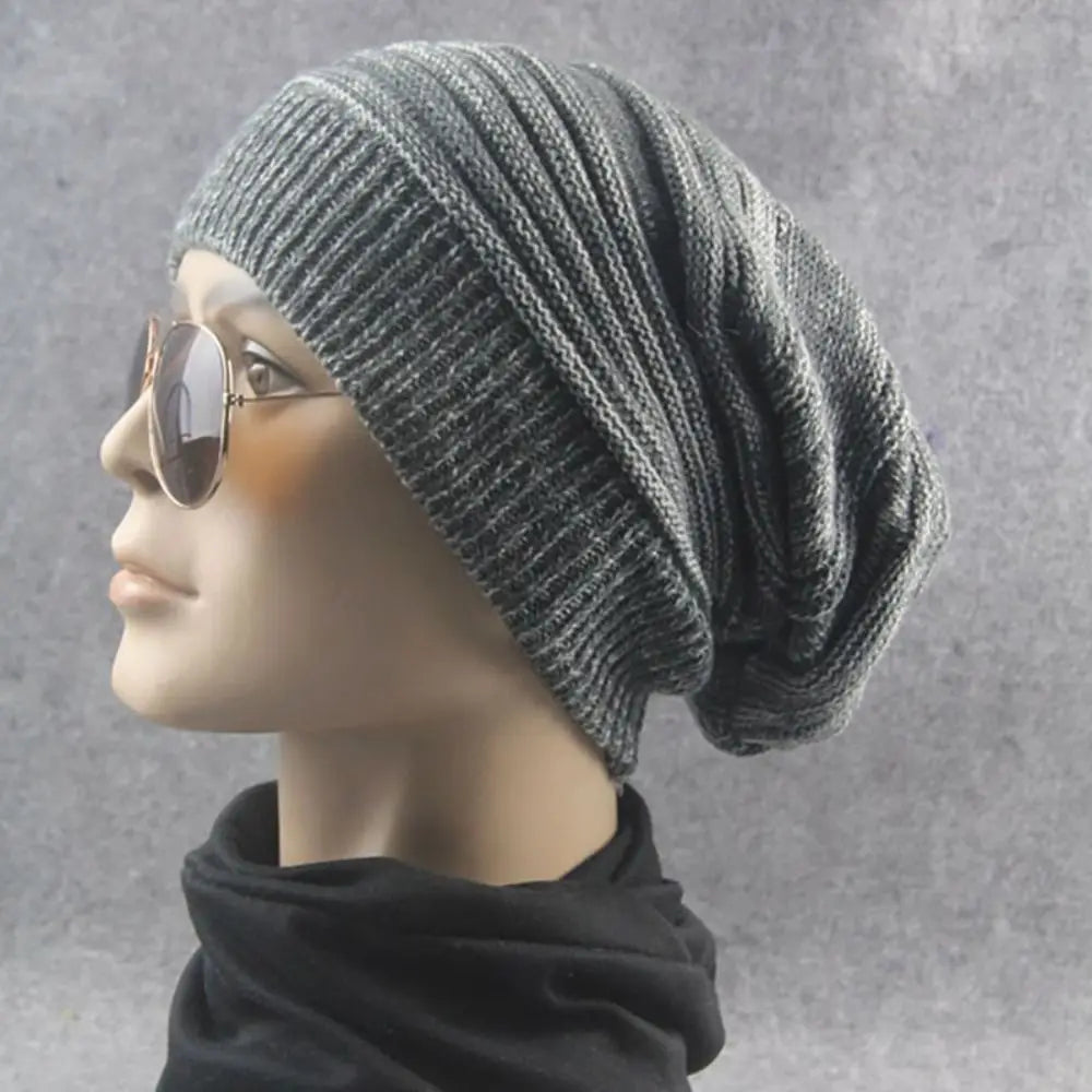 Bonnet Hiver Tricot Rayé Plissé - Laine Chaud Casual Mixte Outdoor