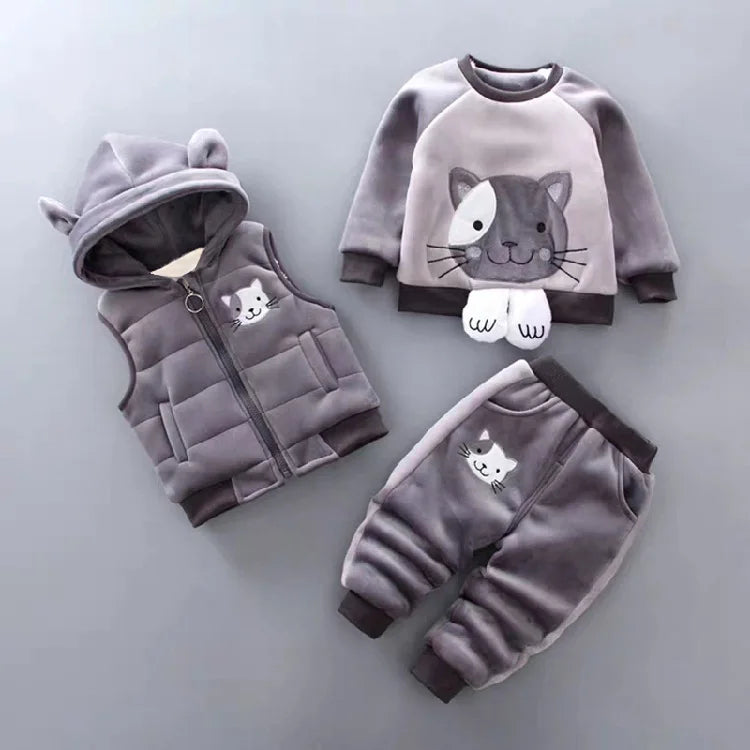 Ensemble 3 Pièces Bébé Hiver - Sweat + Pantalon + Gilet à Capuche - Vêtements Chauds Automne